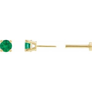 14K Yellow Gold Natural Emerald Earring
