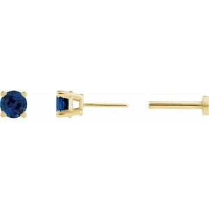 14K Yellow Gold Lab-Grown Blue Sapphire Earring