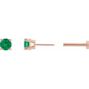 14K Rose Gold Lab-Grown Emerald Earring