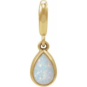 14K Yellow Gold Lab-Grown White Opal Cabochon Charm/Pendant