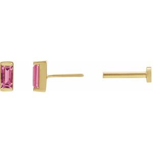 14K Yellow Gold Natural Pink Tourmaline Earring