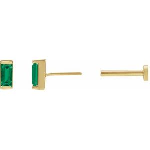 14K Yellow Gold Lab-Grown Emerald Earring