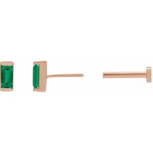 14K Rose Gold Lab-Grown Emerald Earring