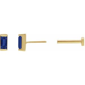 14K Yellow Gold Lab-Grown Blue Sapphire Earring