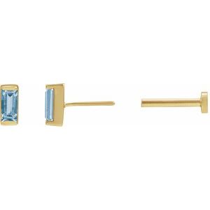 14K Yellow Gold Lab-Grown Aqua Sapphire Earring