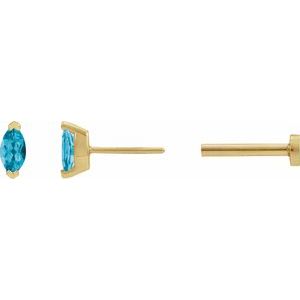 14K Yellow Gold Natural Swiss Blue Topaz Stud Earring