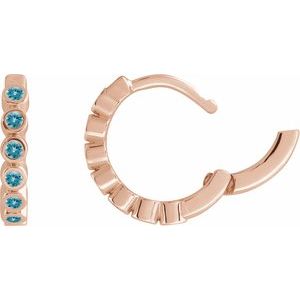 14K Rose Gold Natural Blue Zircon 15 mm Hinged Hoop Earrings – image 3