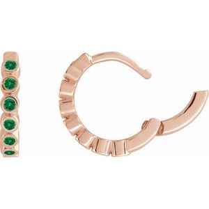 14K Rose Gold Lab-Grown Emerald 15 mm Hinged Hoop Earrings – image 3