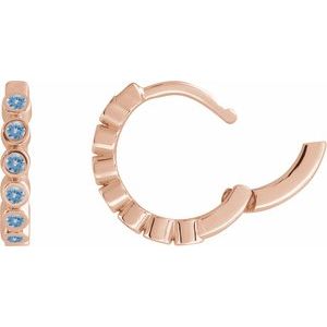 14K Rose Gold Natural Aquamarine 15 mm Hinged Hoop Earrings – image 3