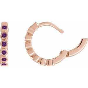 14K Rose Gold Natural Amethyst 15 mm Hinged Hoop Earrings – image 3