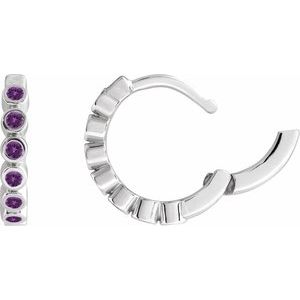 14K White Gold Natural Amethyst 15 mm Hinged Hoop Earrings – image 3