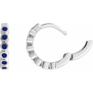 Platinum Lab-Grown Blue Sapphire 15 mm Hinged Hoop Earrings – image 3