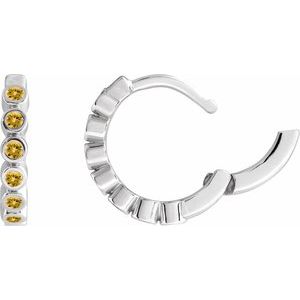 Sterling Silver Natural Citrine 15 mm Hinged Hoop Earrings – image 3
