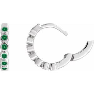 14K White Gold Natural Emerald 15 mm Hinged Hoop Earrings – image 3