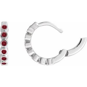 14K White Gold Natural Mozambique Garnet 15 mm Hinged Hoop Earrings – image 3