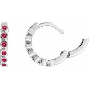 14K White Gold Lab-Grown Ruby 15 mm Hinged Hoop Earrings – image 3
