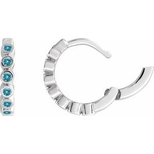 14K White Gold Natural Blue Zircon 15 mm Hinged Hoop Earrings – image 3