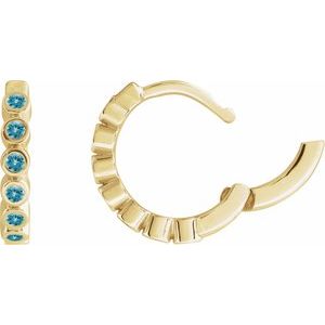 14K Yellow Gold Natural Blue Zircon 15 mm Hinged Hoop Earrings – image 3