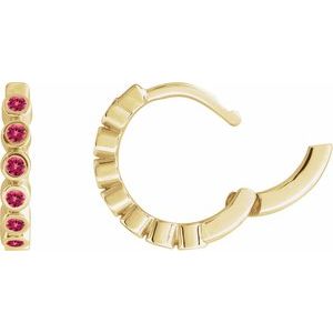 14K Yellow Gold Natural Ruby 15 mm Hinged Hoop Earrings – image 3