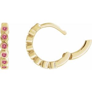 14K Yellow Gold Natural Pink Tourmaline 15 mm Hinged Hoop Earrings – image 3