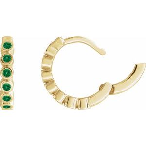 14K Yellow Gold Lab-Grown Emerald 15 mm Hinged Hoop Earrings – image 3