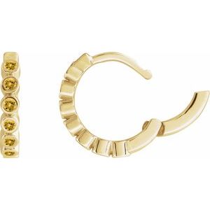 14K Yellow Gold Natural Citrine 15 mm Hinged Hoop Earrings – image 3