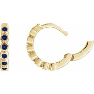 14K Yellow Gold Lab-Grown Blue Sapphire 15 mm Hinged Hoop Earrings – image 3