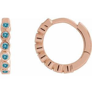 14K Rose Gold Natural Blue Zircon 15 mm Hinged Hoop Earrings