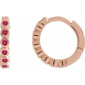 14K Rose Gold Natural Ruby 15 mm Hinged Hoop Earrings