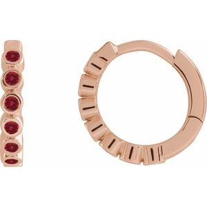 14K Rose Gold Natural Mozambique Garnet 15 mm Hinged Hoop Earrings