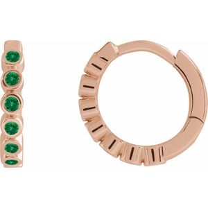 14K Rose Gold Lab-Grown Emerald 15 mm Hinged Hoop Earrings