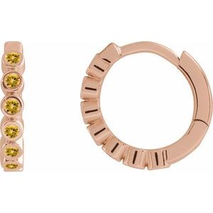 14K Rose Gold Natural Citrine 15 mm Hinged Hoop Earrings