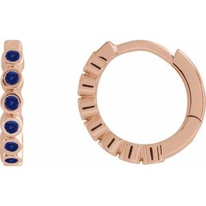 14K Rose Gold Natural Blue Sapphire 15 mm Hinged Hoop Earrings