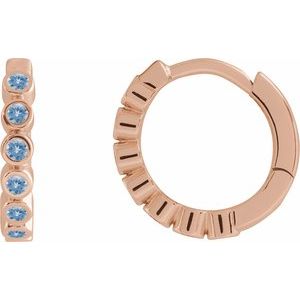 14K Rose Gold Natural Aquamarine 15 mm Hinged Hoop Earrings