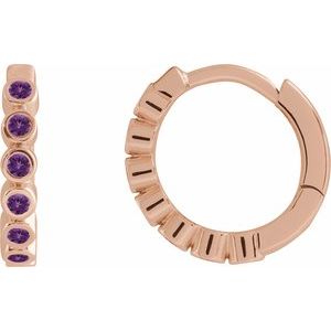 14K Rose Gold Natural Amethyst 15 mm Hinged Hoop Earrings