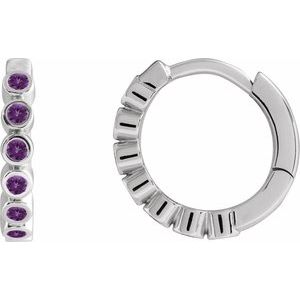 14K White Gold Natural Amethyst 15 mm Hinged Hoop Earrings