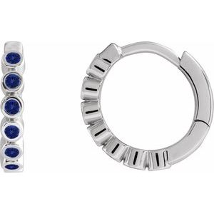 Platinum Natural Blue Sapphire 15 mm Hinged Hoop Earrings