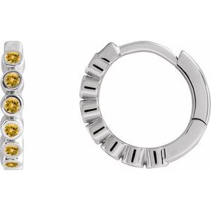 Sterling Silver Natural Citrine 15 mm Hinged Hoop Earrings