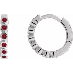 14K White Gold Natural Mozambique Garnet 15 mm Hinged Hoop Earrings