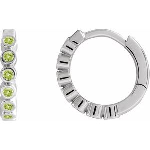 14K White Gold Natural Peridot 15 mm Hinged Hoop Earrings