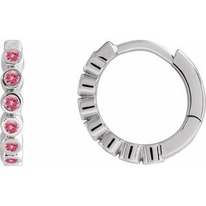 Platinum Natural Pink Tourmaline 15 mm Hinged Hoop Earrings