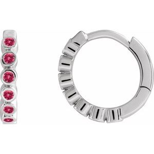 Platinum Lab-Grown Ruby 15 mm Hinged Hoop Earrings