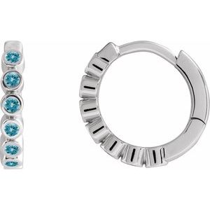 14K White Gold Natural Blue Zircon 15 mm Hinged Hoop Earrings