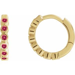 14K Yellow Gold Lab-Grown Ruby 15 mm Hinged Hoop Earrings