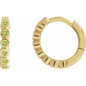 14K Yellow Gold Natural Peridot 15 mm Hinged Hoop Earrings