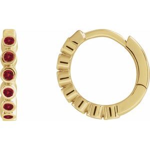 14K Yellow Gold Natural Mozambique Garnet 15 mm Hinged Hoop Earrings