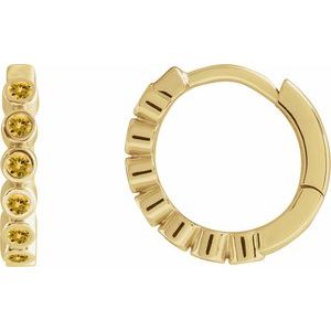 14K Yellow Gold Natural Citrine 15 mm Hinged Hoop Earrings