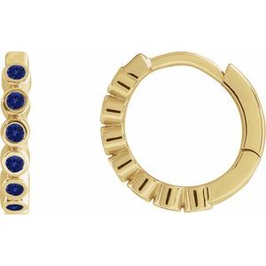 14K Yellow Gold Lab-Grown Blue Sapphire 15 mm Hinged Hoop Earrings