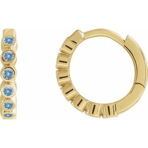 14K Yellow Gold Natural Aquamarine 15 mm Hinged Hoop Earrings