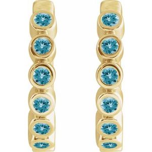 14K Yellow Gold Natural Blue Zircon 15 mm Hinged Hoop Earrings – image 2